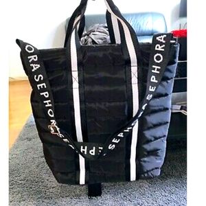 Super cute black padded sephora tote/crossbody bag